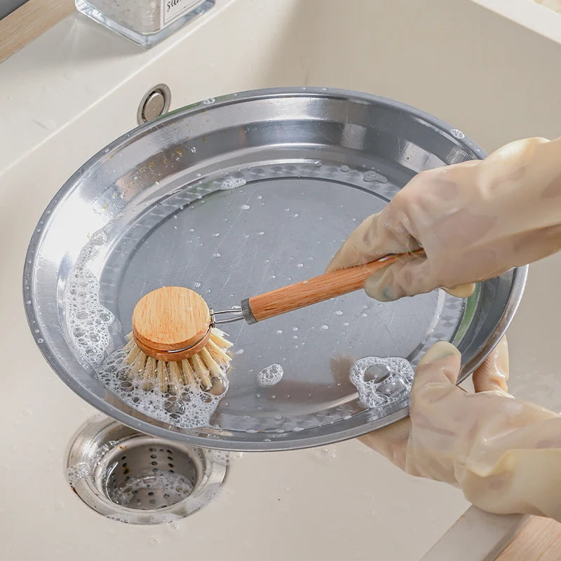 Reusable Dish Brush — Wooden Handle with 3 Replaceable Sisal Heads
