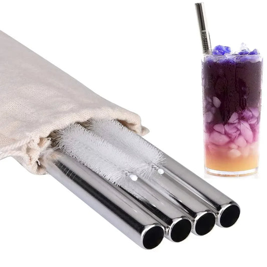 Reusable Boba Straws — Extra-Wide Stainless Steel Set for Bubble Tea & Smoothies (with Cleaning Brush)