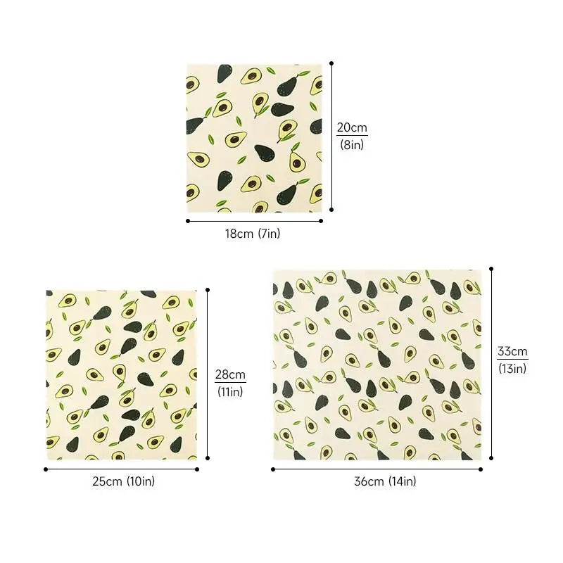 Reusable Beeswax Food Wraps (Set of 3) — Plastic-Free Wrap for Cheese, Bread & Produce