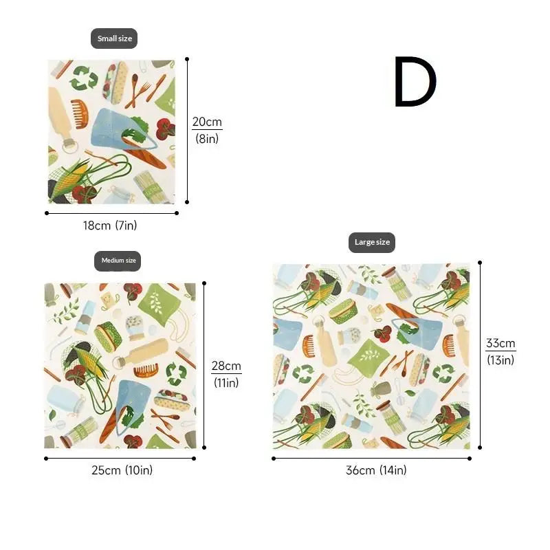Reusable Beeswax Food Wraps (Set of 3) — Plastic-Free Wrap for Cheese, Bread & Produce