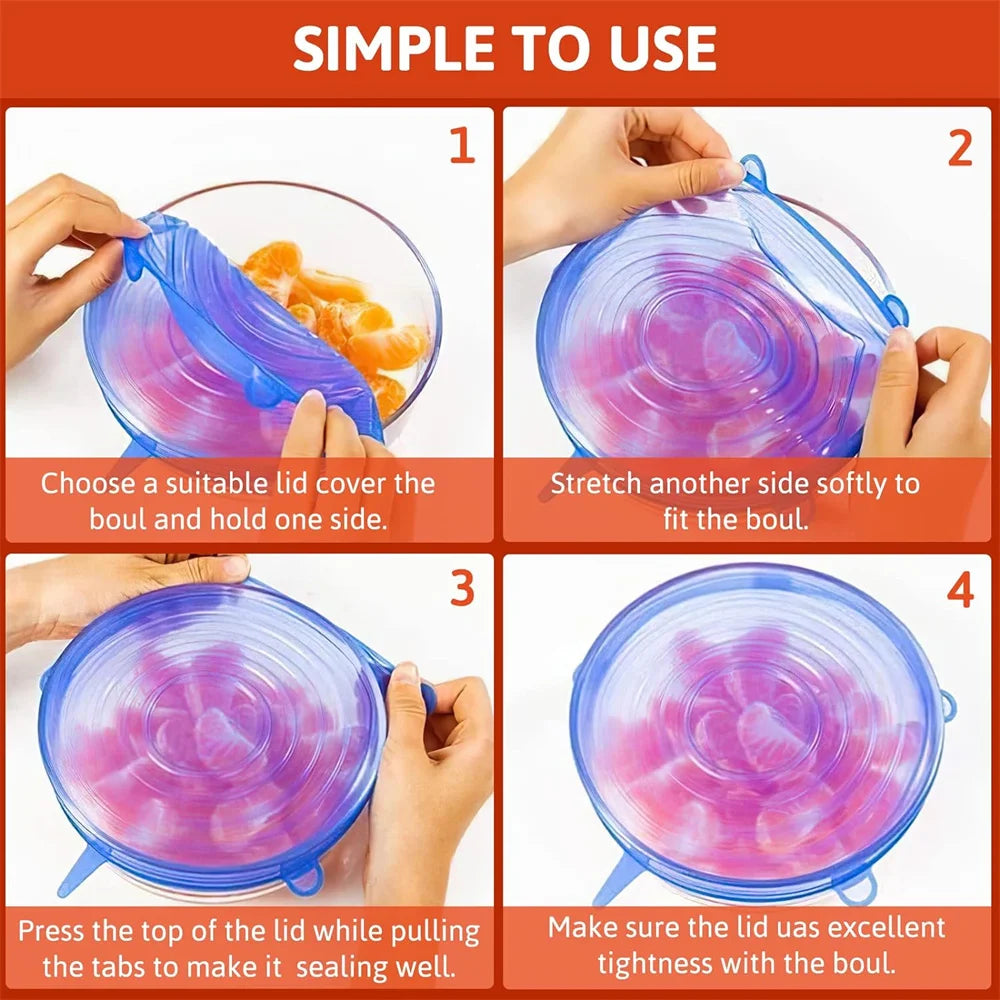 Reusable Silicone Stretch Lids (Set of 6) — Plastic Wrap Alternative for Any Bowl