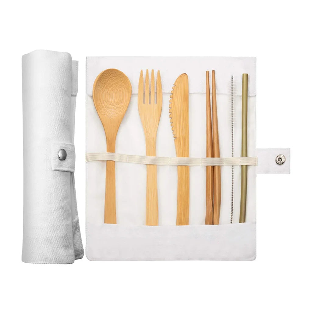 Reusable Bamboo Cutlery Set with Travel Pouch — Plastic-Free Utensils On the Go