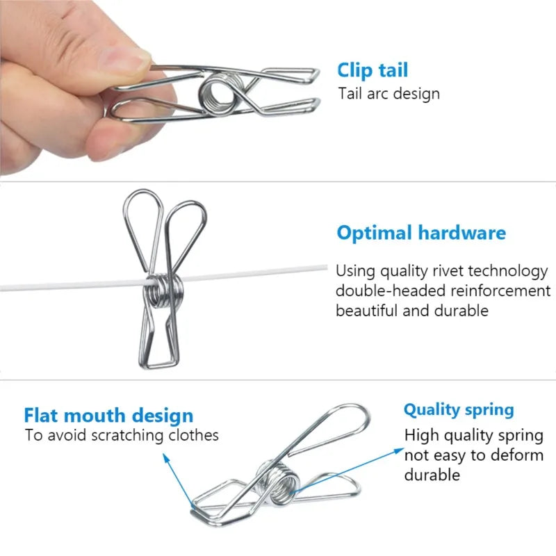 Stainless Steel Clothespins — Rustproof, Sun-Proof Reusable Laundry Clips