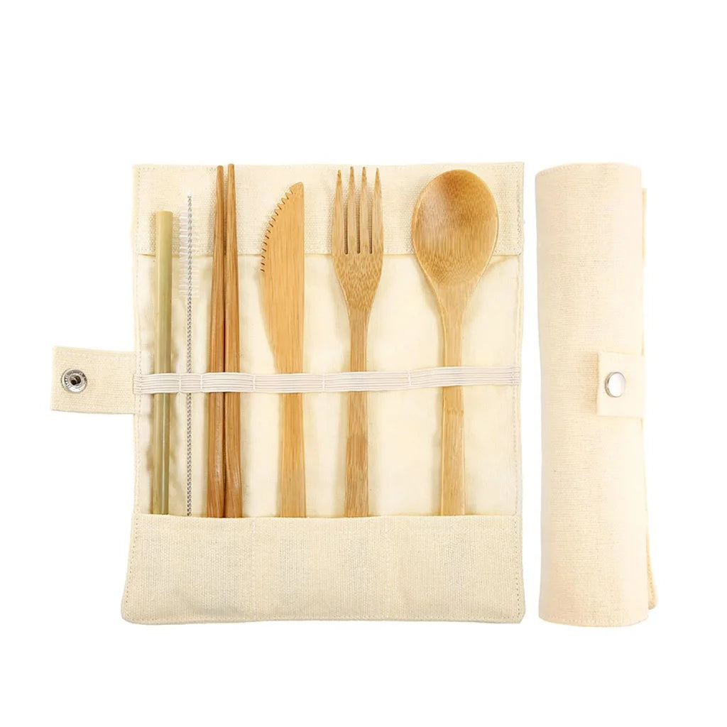 Reusable Bamboo Cutlery Set with Travel Pouch — Plastic-Free Utensils On the Go