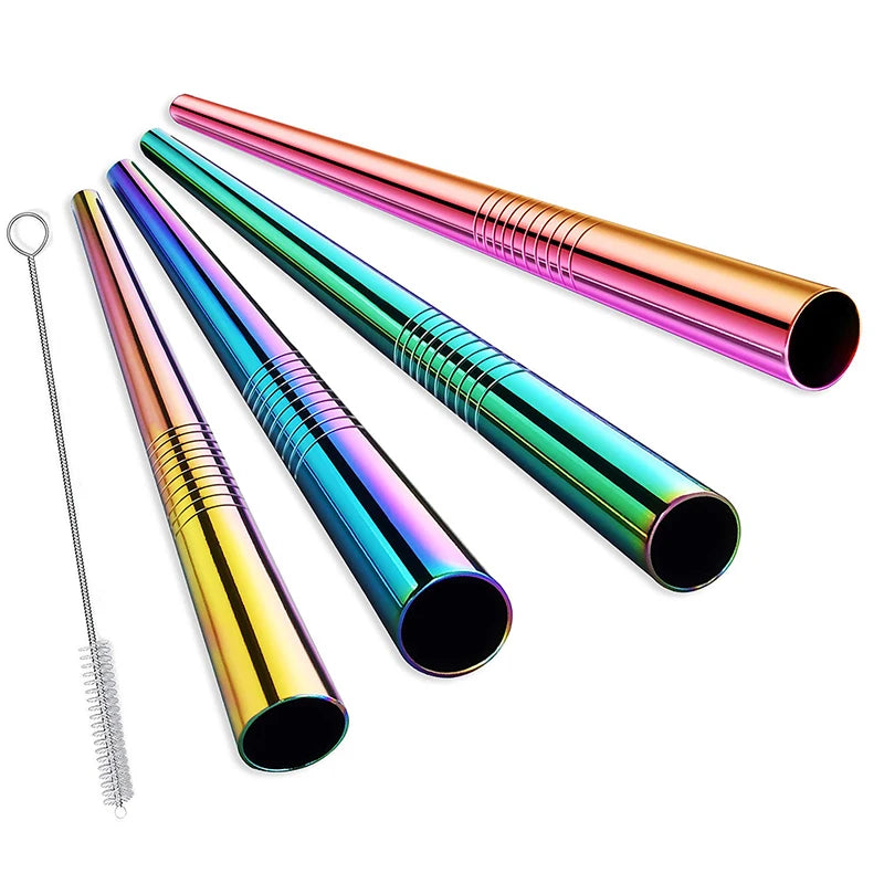 Reusable Boba Straws — Extra-Wide Stainless Steel Set for Bubble Tea & Smoothies (with Cleaning Brush)
