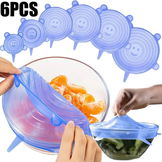 Reusable Silicone Stretch Lids (Set of 6) — Plastic Wrap Alternative for Any Bowl