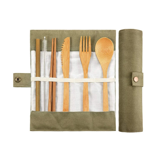Reusable Bamboo Cutlery Set with Travel Pouch — Plastic-Free Utensils On the Go