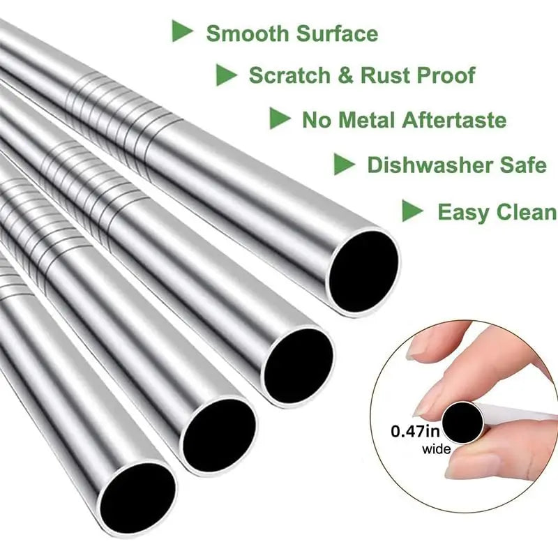 Reusable Boba Straws — Extra-Wide Stainless Steel Set for Bubble Tea & Smoothies (with Cleaning Brush)