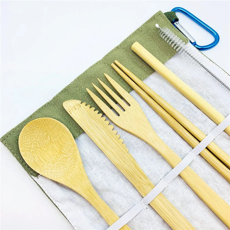 Reusable Bamboo Cutlery Set with Travel Pouch — Plastic-Free Utensils On the Go
