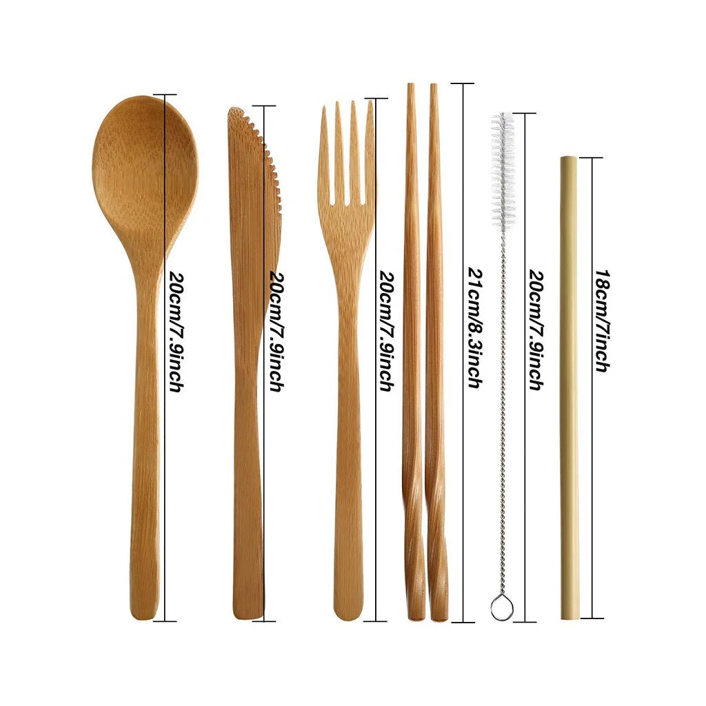 Reusable Bamboo Cutlery Set with Travel Pouch — Plastic-Free Utensils On the Go