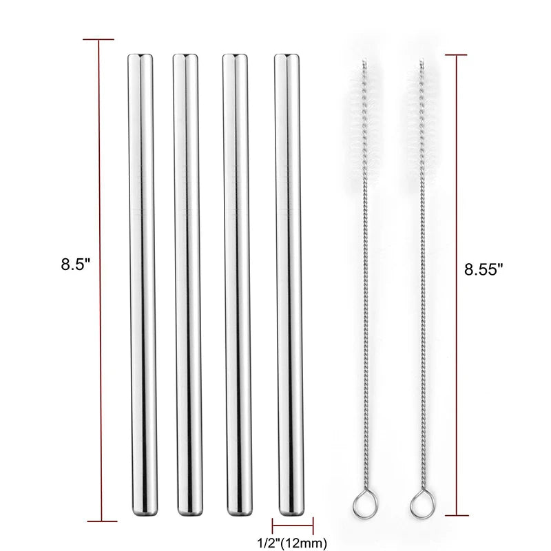 Reusable Boba Straws — Extra-Wide Stainless Steel Set for Bubble Tea & Smoothies (with Cleaning Brush)