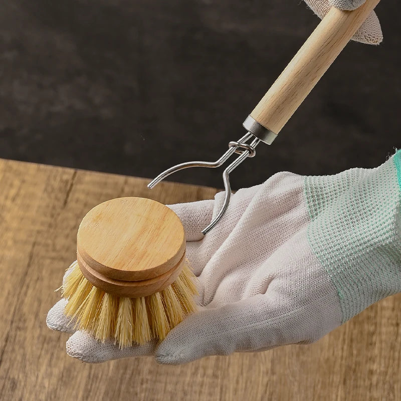 Reusable Dish Brush — Wooden Handle with 3 Replaceable Sisal Heads