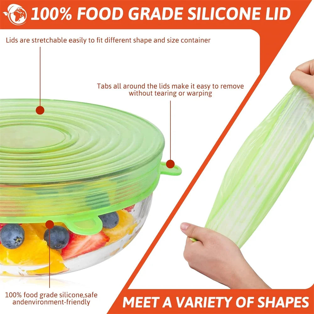 Reusable Silicone Stretch Lids (Set of 6) — Plastic Wrap Alternative for Any Bowl